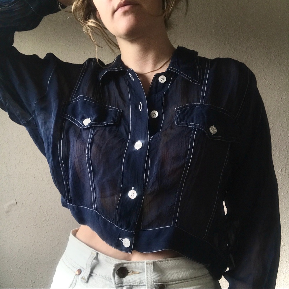 Sheer Cropped Button Down